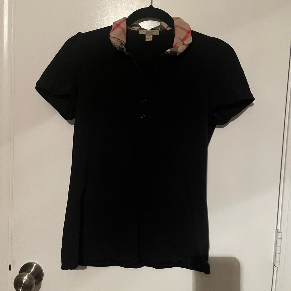 Women’s Burberry Brit nova check ruffled collar polo shirt